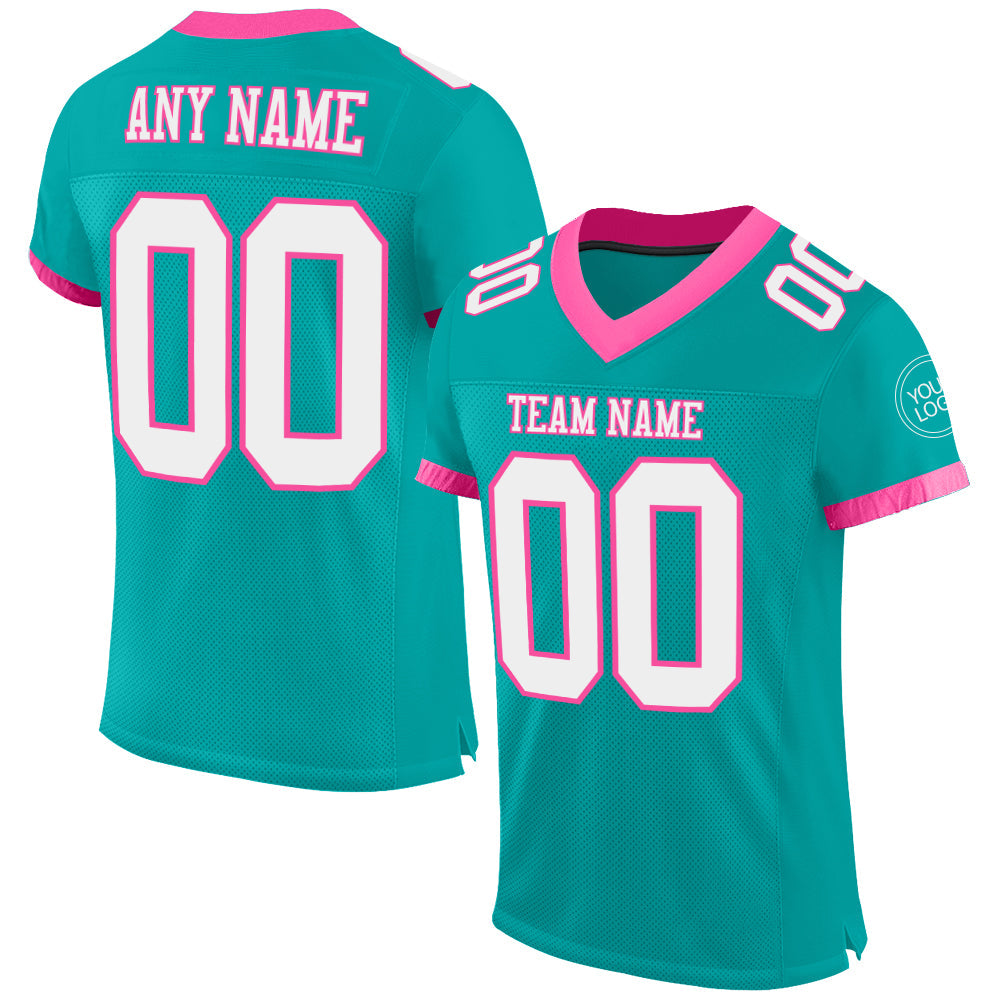 Custom Aqua White-Pink Mesh Authentic Football Jersey - Main View