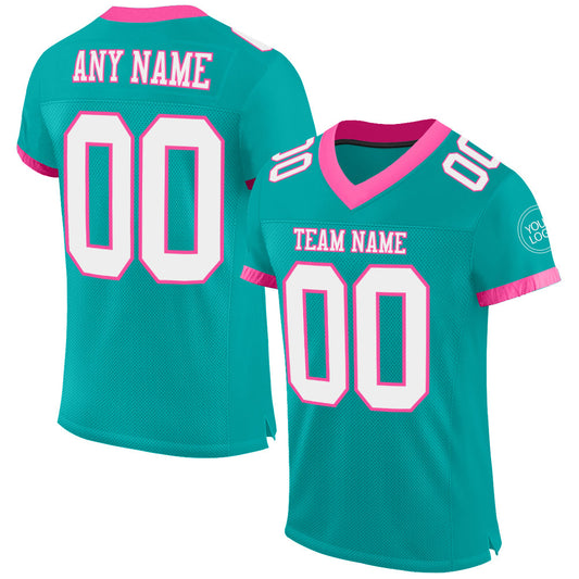 Custom Aqua White-Pink Mesh Authentic Football Jersey - Main View