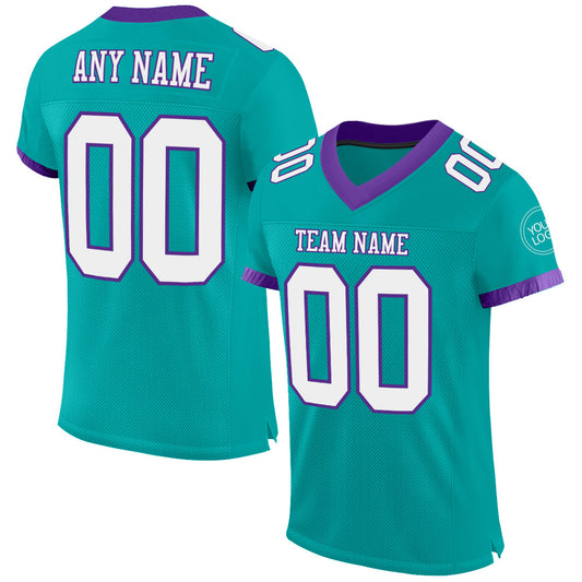 Custom Aqua White-Purple Mesh Authentic Football Jersey - Main View