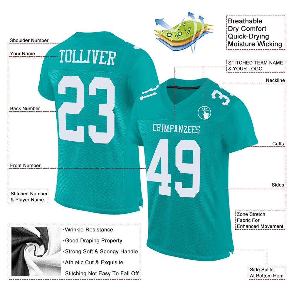 Custom Aqua White Mesh Authentic Football Jersey view 2