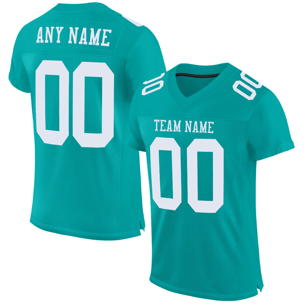 Custom Aqua White Mesh Authentic Football Jersey - Main View