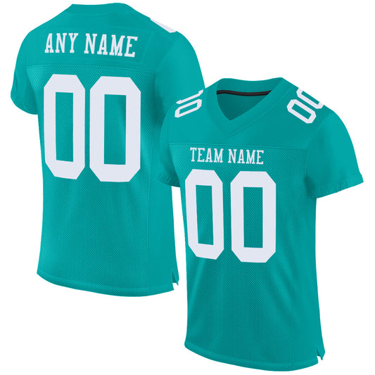 Custom Aqua White Mesh Authentic Football Jersey - Main View