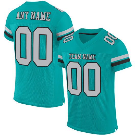 Custom Aqua Gray-Black Mesh Authentic Football Jersey - Main View