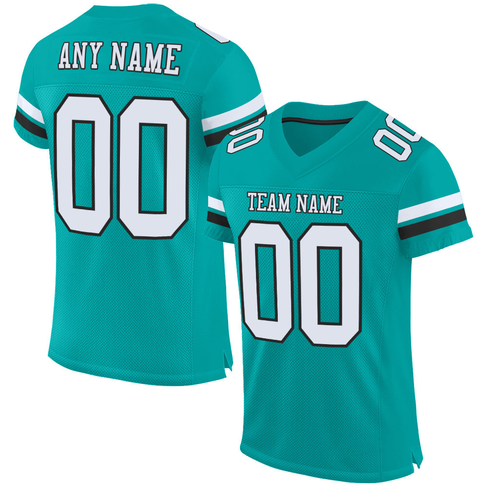 Custom Aqua White-Black Mesh Authentic Football Jersey - Main View