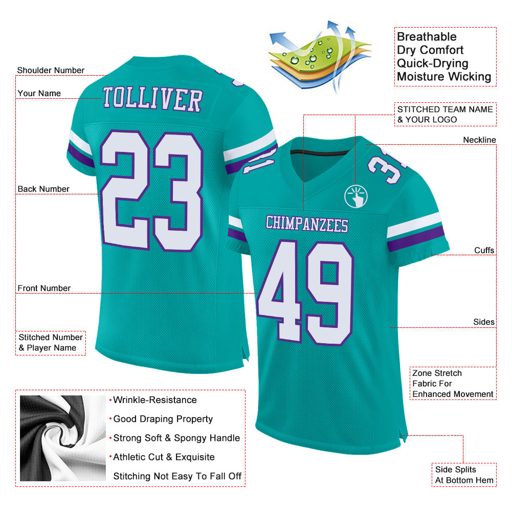 Custom Aqua White-Purple Mesh Authentic Football Jersey view 2