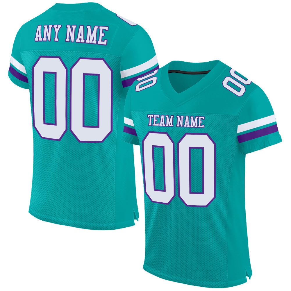 Custom Aqua White-Purple Mesh Authentic Football Jersey - Main View