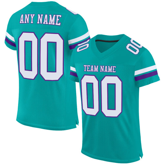 Custom Aqua White-Purple Mesh Authentic Football Jersey - Main View