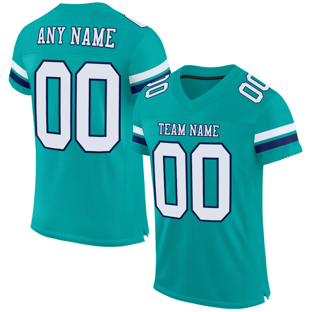 Custom Aqua White-Navy Mesh Authentic Football Jersey - Main View
