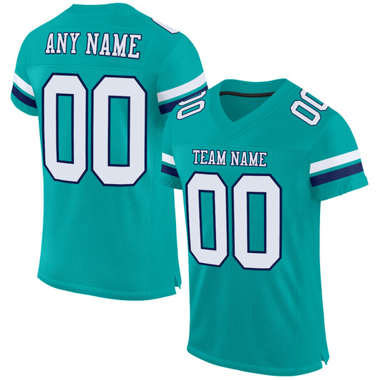 Custom Aqua White-Navy Mesh Authentic Football Jersey - Main View