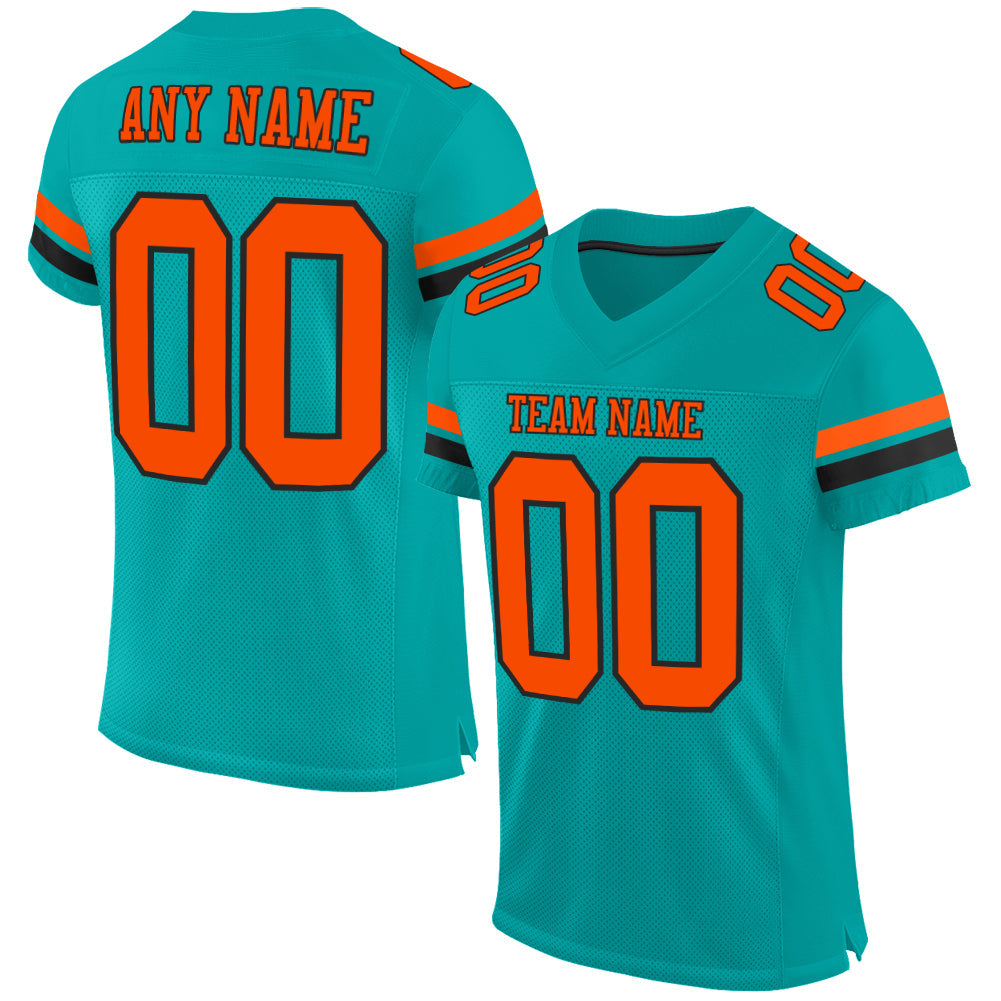 Custom Aqua Orange-Black Mesh Authentic Football Jersey - Main View
