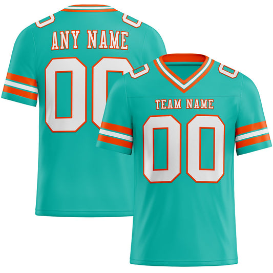Custom Aqua White-Orange Authentic Football Jersey - Main View