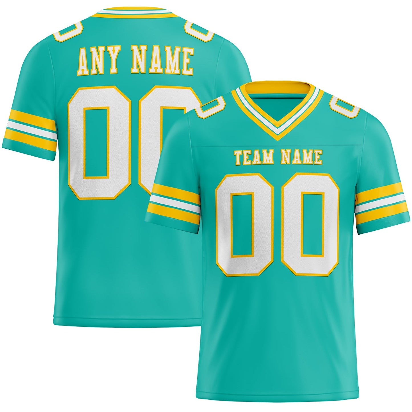 Custom Aqua White-Yellow Authentic Football Jersey - Main View