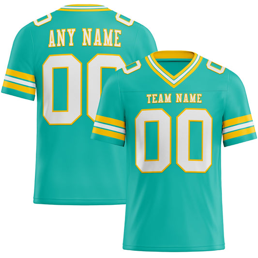 Custom Aqua White-Yellow Authentic Football Jersey - Main View