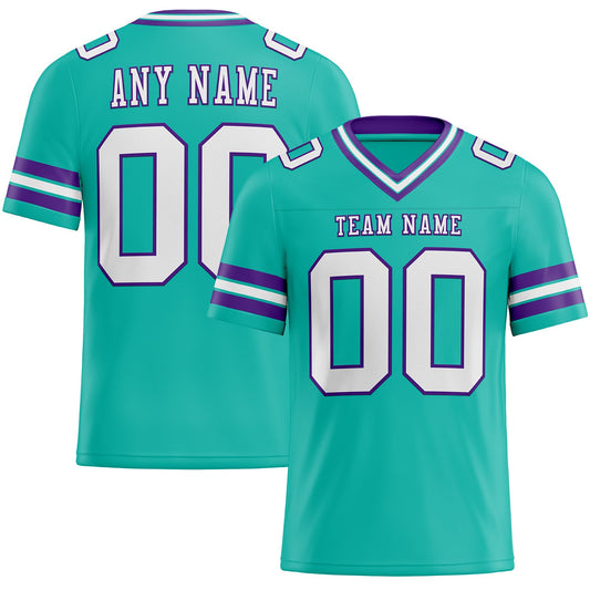 Custom Aqua White-Purple Authentic Football Jersey - Main View