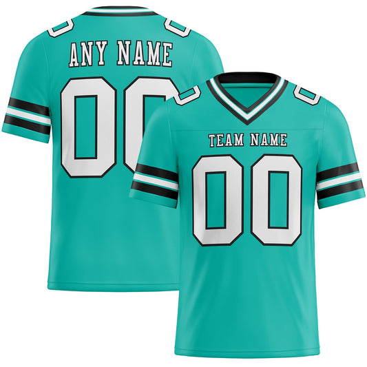 Custom Aqua White-Black Authentic Football Jersey - Main View