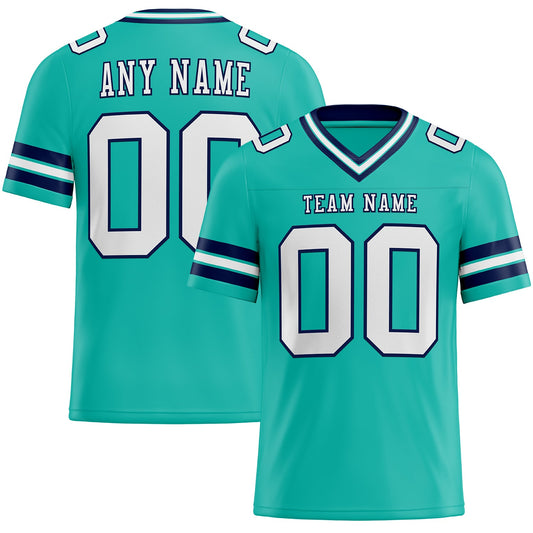Custom Aqua White-Navy Authentic Football Jersey - Main View