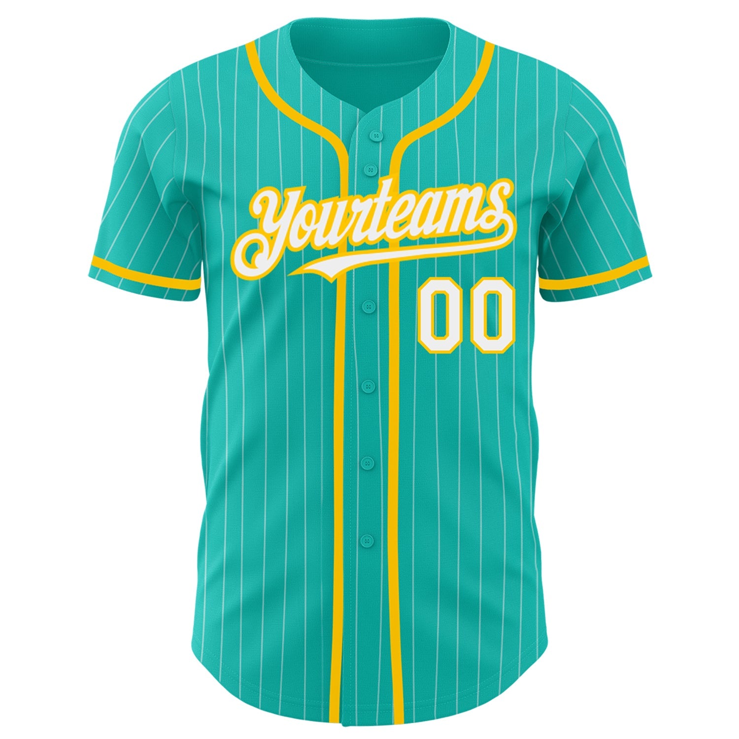 Custom Aqua White Pinstripe White-Yellow Authentic Baseball Jersey view 2