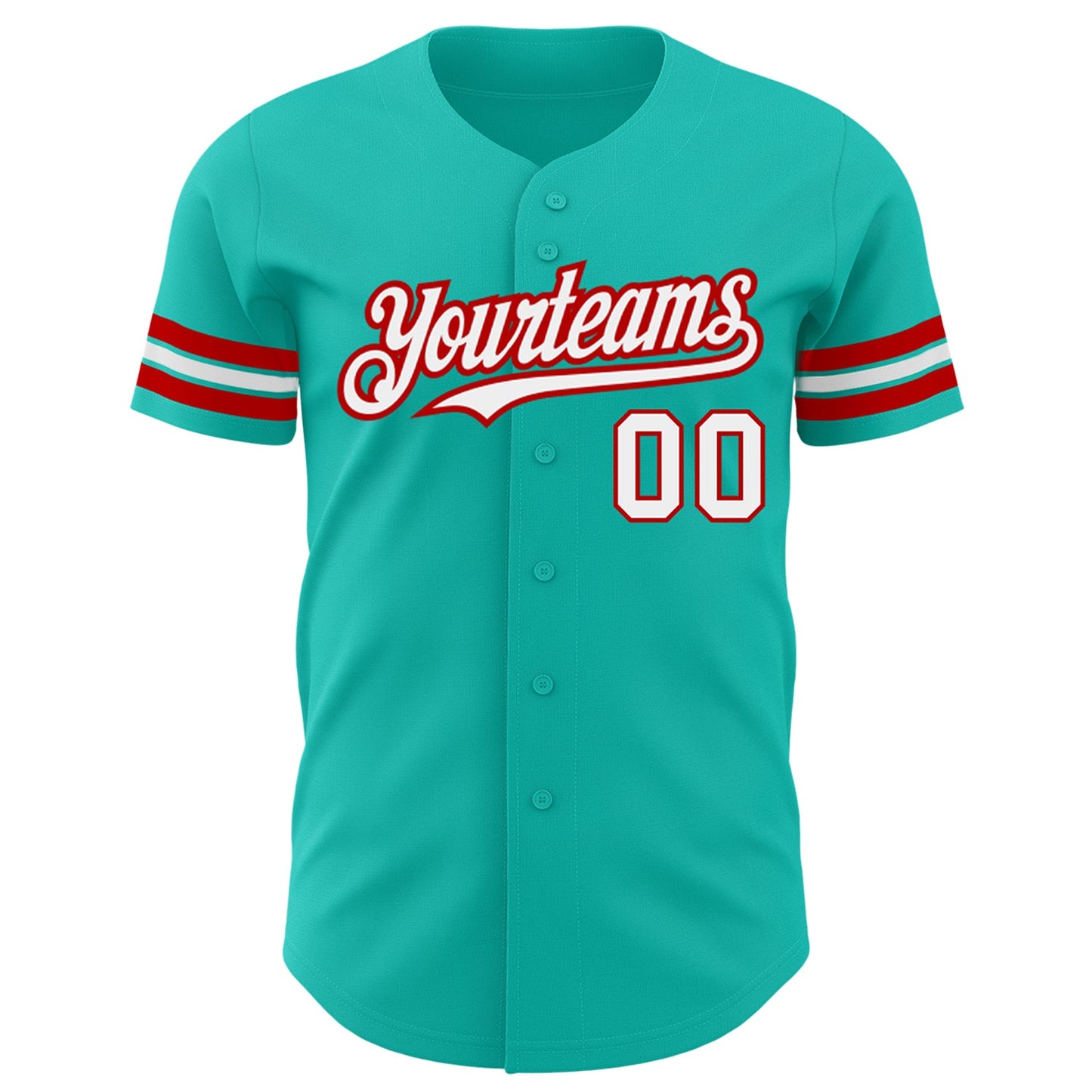 Custom Aqua White-Red Authentic Baseball Jersey view 2
