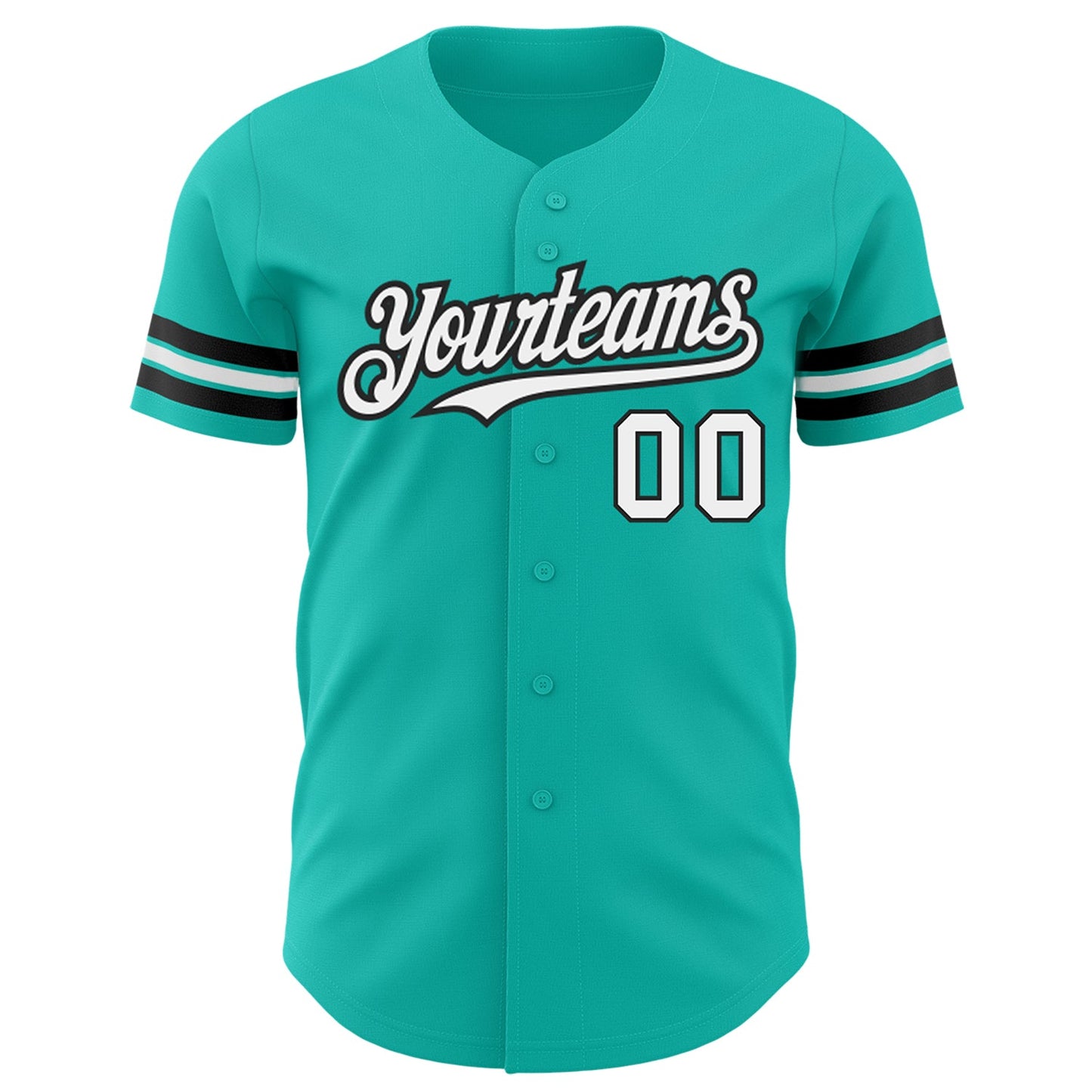Custom Aqua White-Black Authentic Baseball Jersey view 2