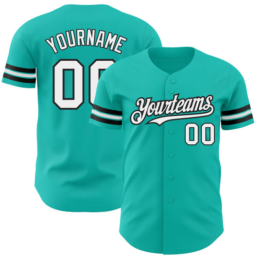 Custom Aqua White-Black Authentic Baseball Jersey - Main View