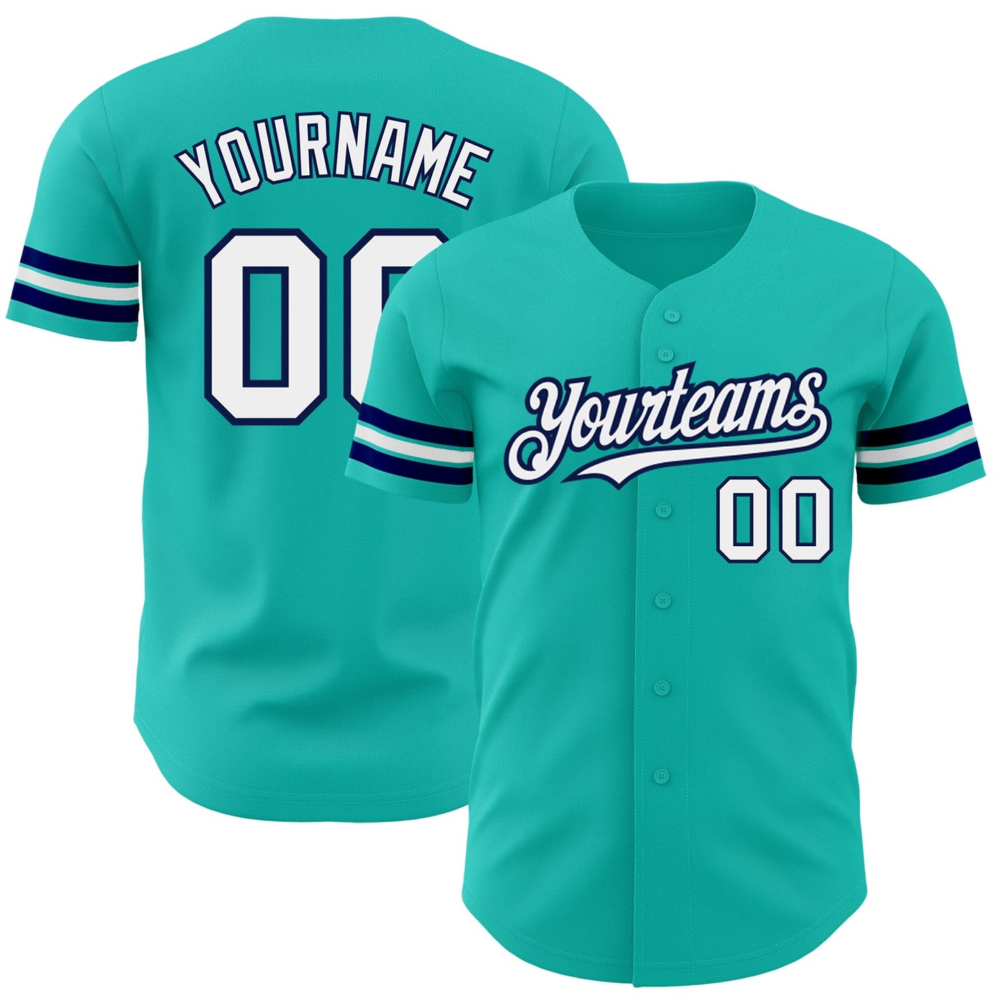 Custom Aqua White-Navy Authentic Baseball Jersey - Main View