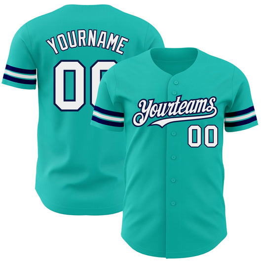 Custom Aqua White-Navy Authentic Baseball Jersey - Main View