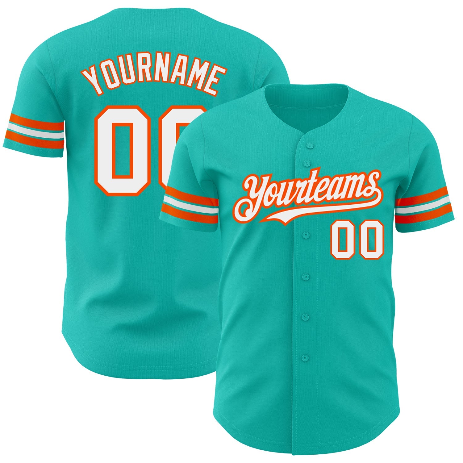 Custom Aqua White-Orange Authentic Baseball Jersey - Main View