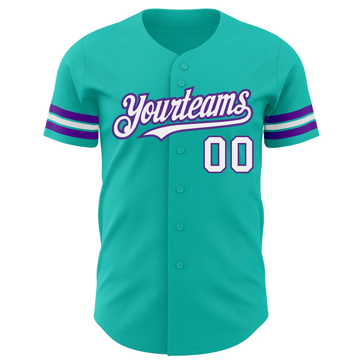 Custom Aqua White-Purple Authentic Baseball Jersey view 2