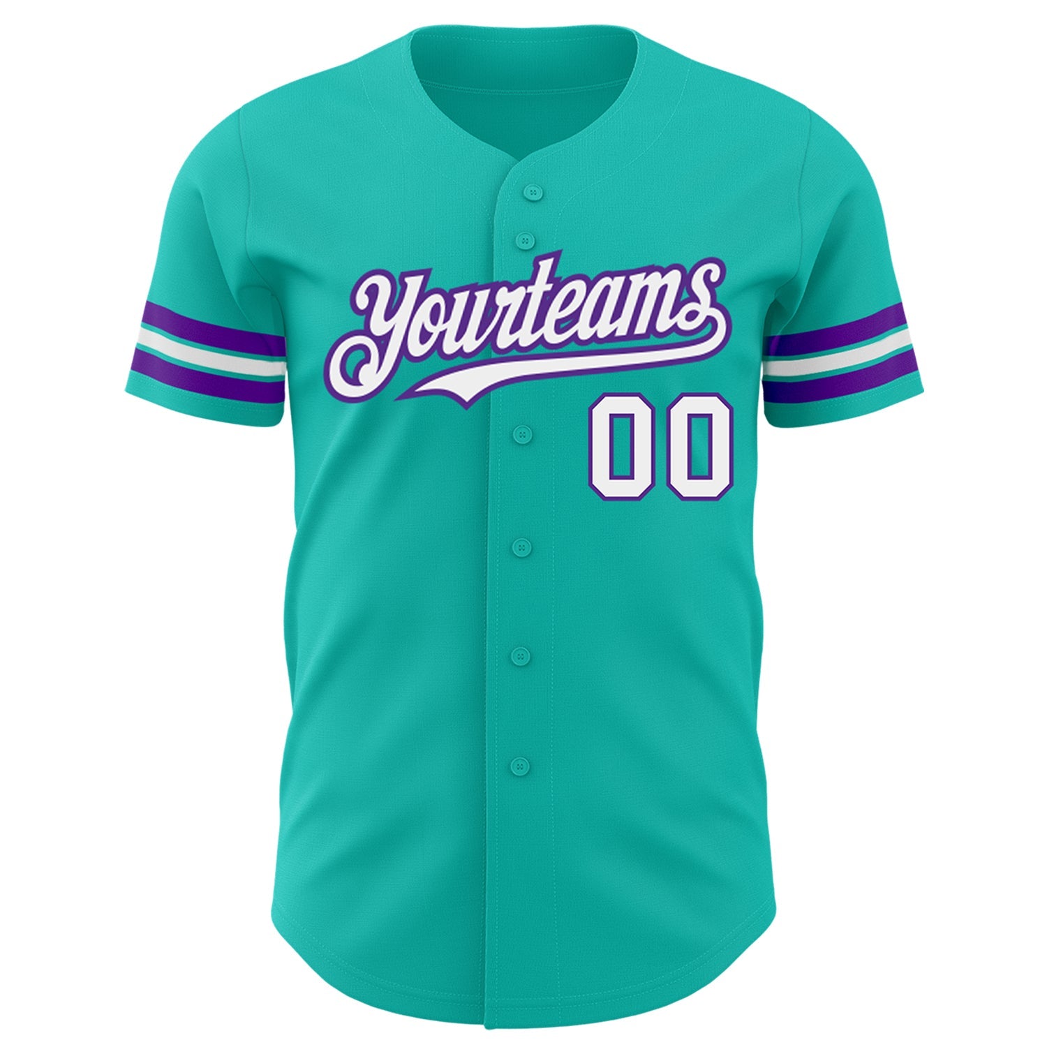 Custom Aqua White-Purple Authentic Baseball Jersey view 2