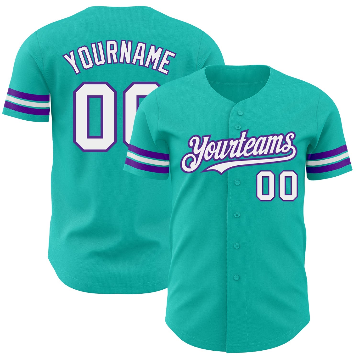 Custom Aqua White-Purple Authentic Baseball Jersey - Main View