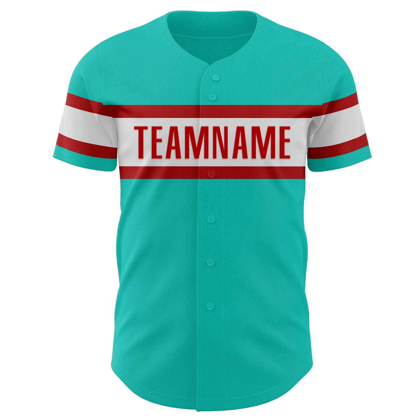 Custom Aqua White-Red Authentic Baseball Jersey view 2