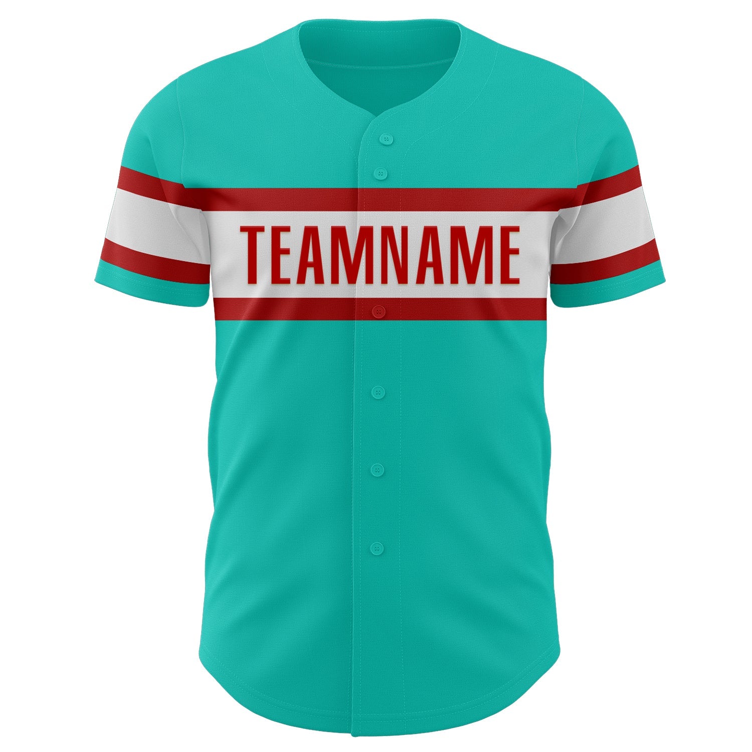 Custom Aqua White-Red Authentic Baseball Jersey view 2