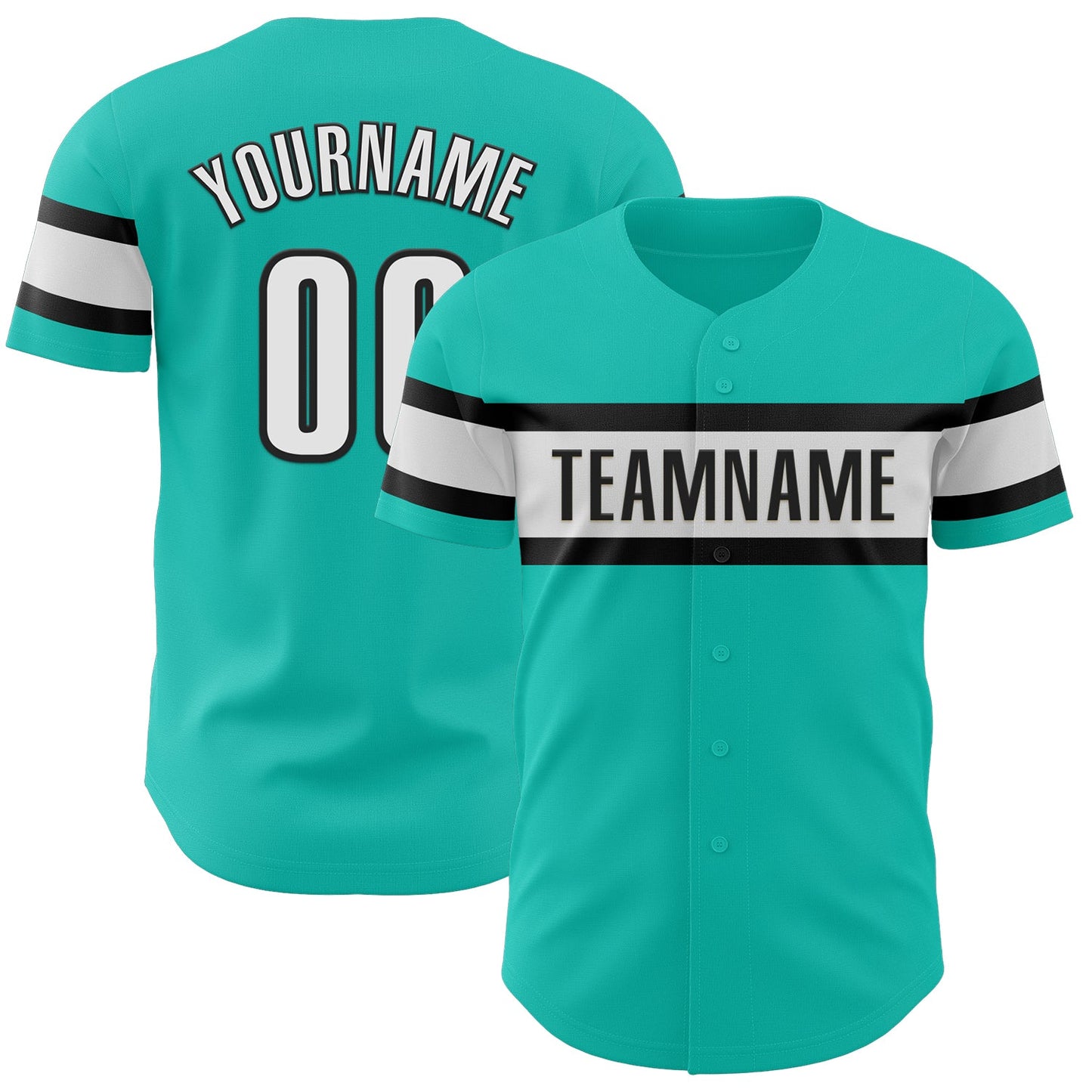 Custom Aqua White-Black Authentic Baseball Jersey - Main View