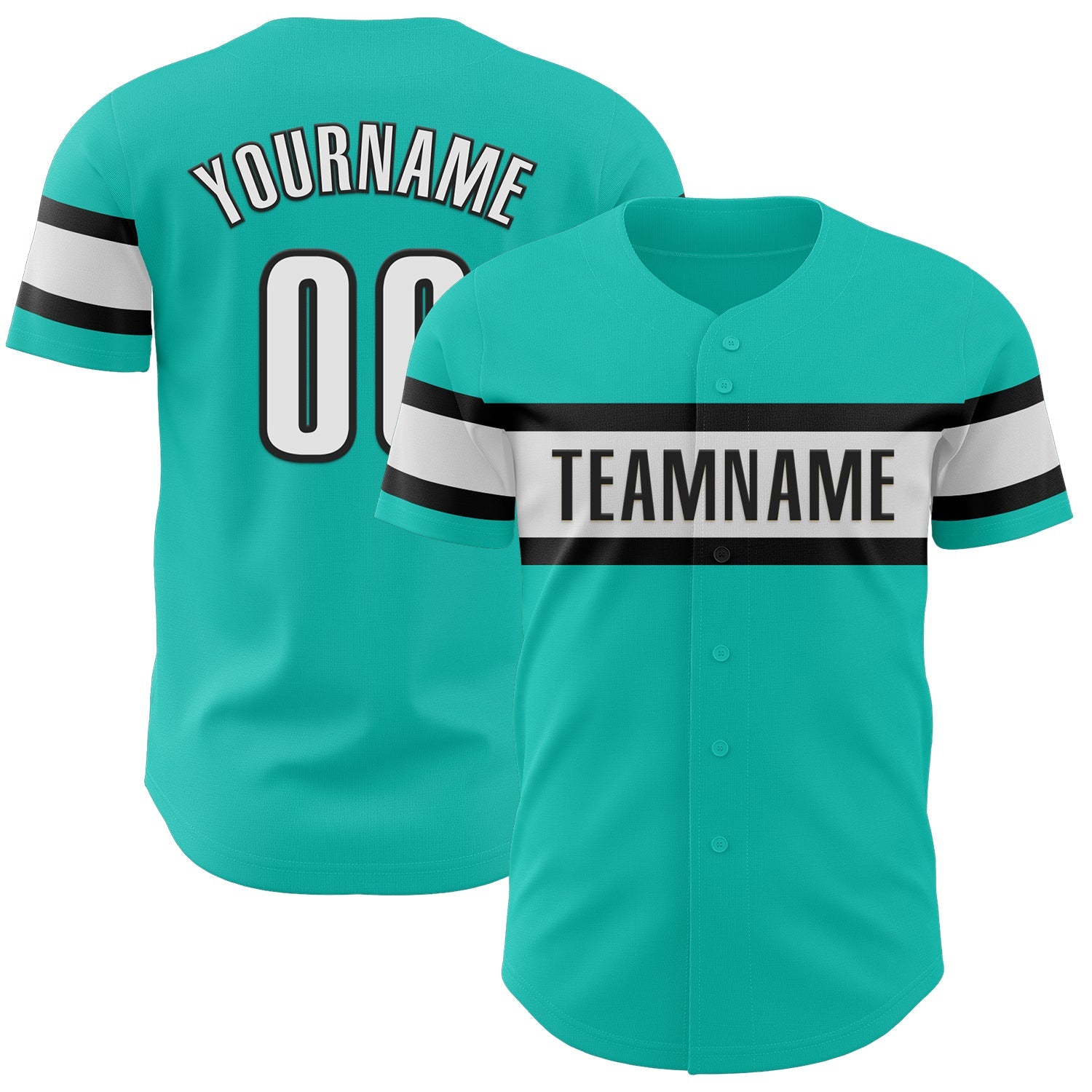 Custom Aqua White-Black Authentic Baseball Jersey - Main View