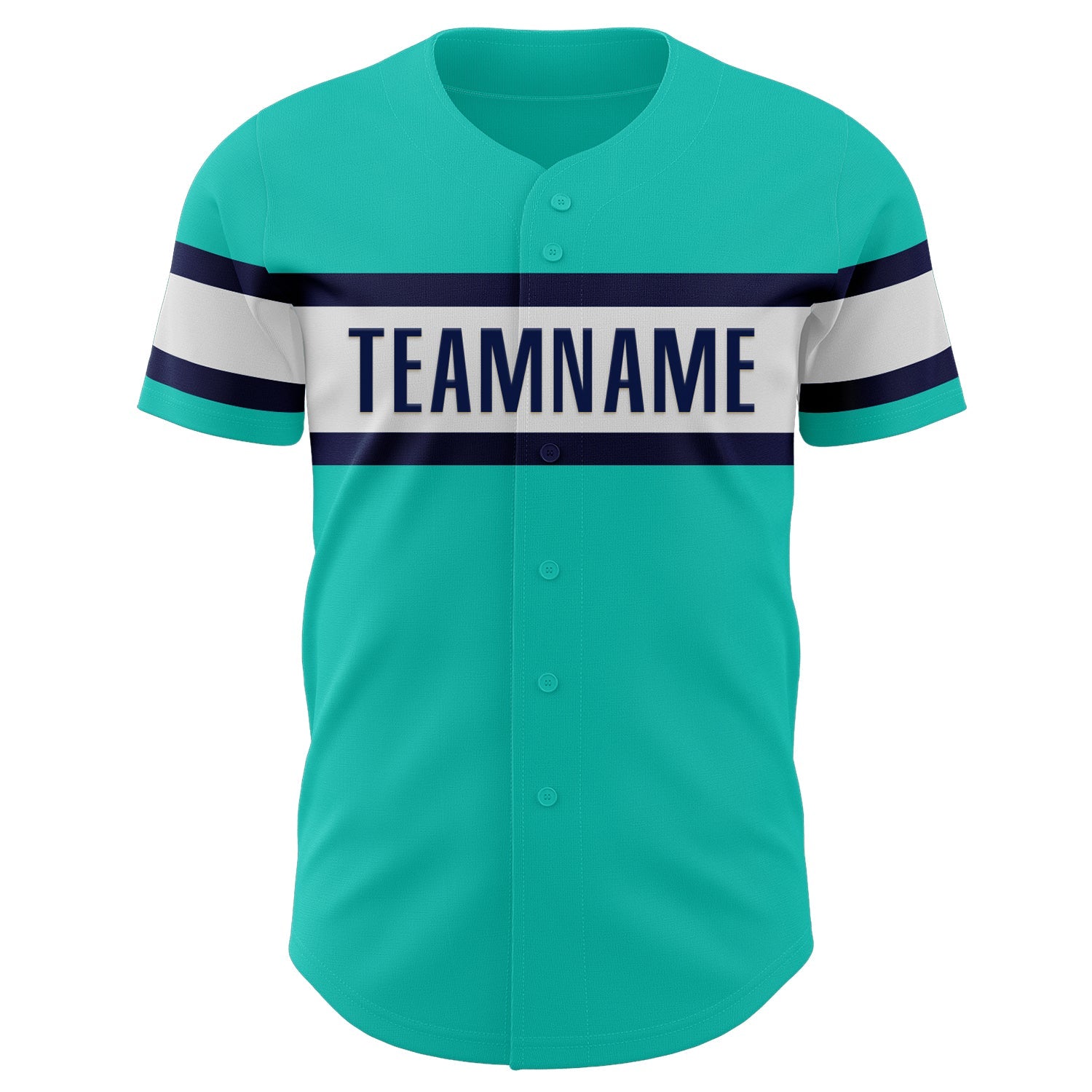 Custom Aqua White-Navy Authentic Baseball Jersey view 2