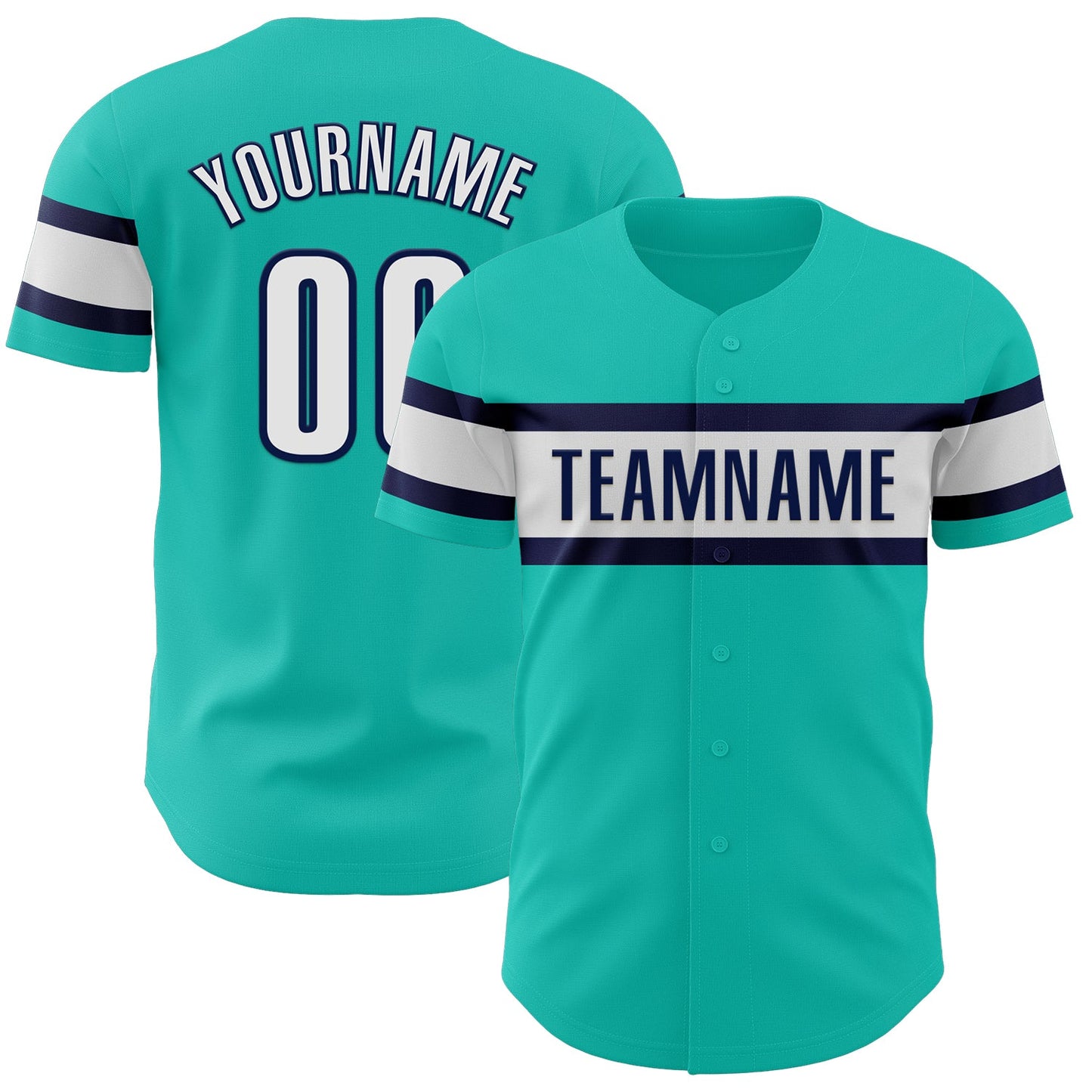 Custom Aqua White-Navy Authentic Baseball Jersey - Main View