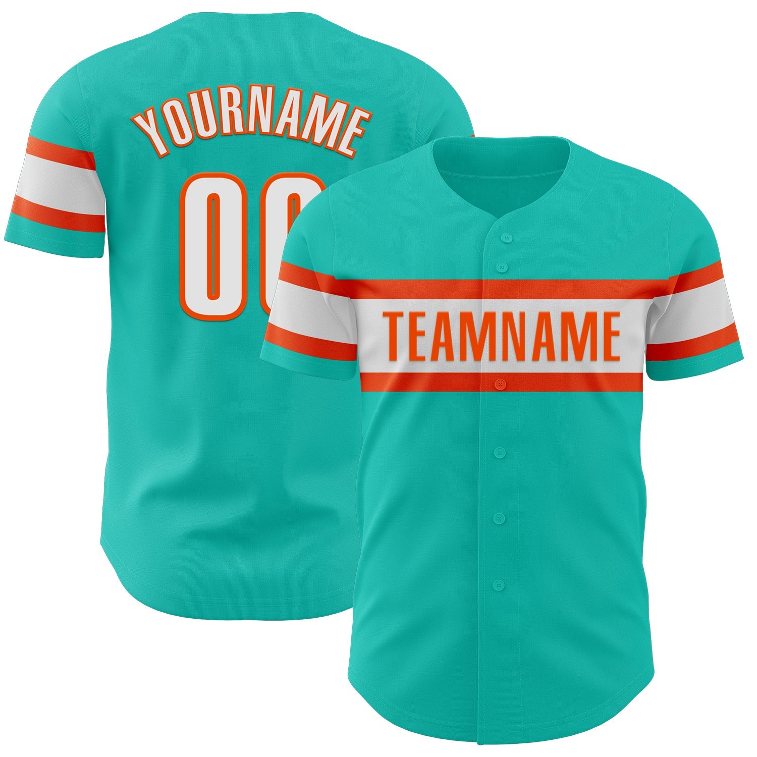 Custom Aqua White-Orange Authentic Baseball Jersey - Main View