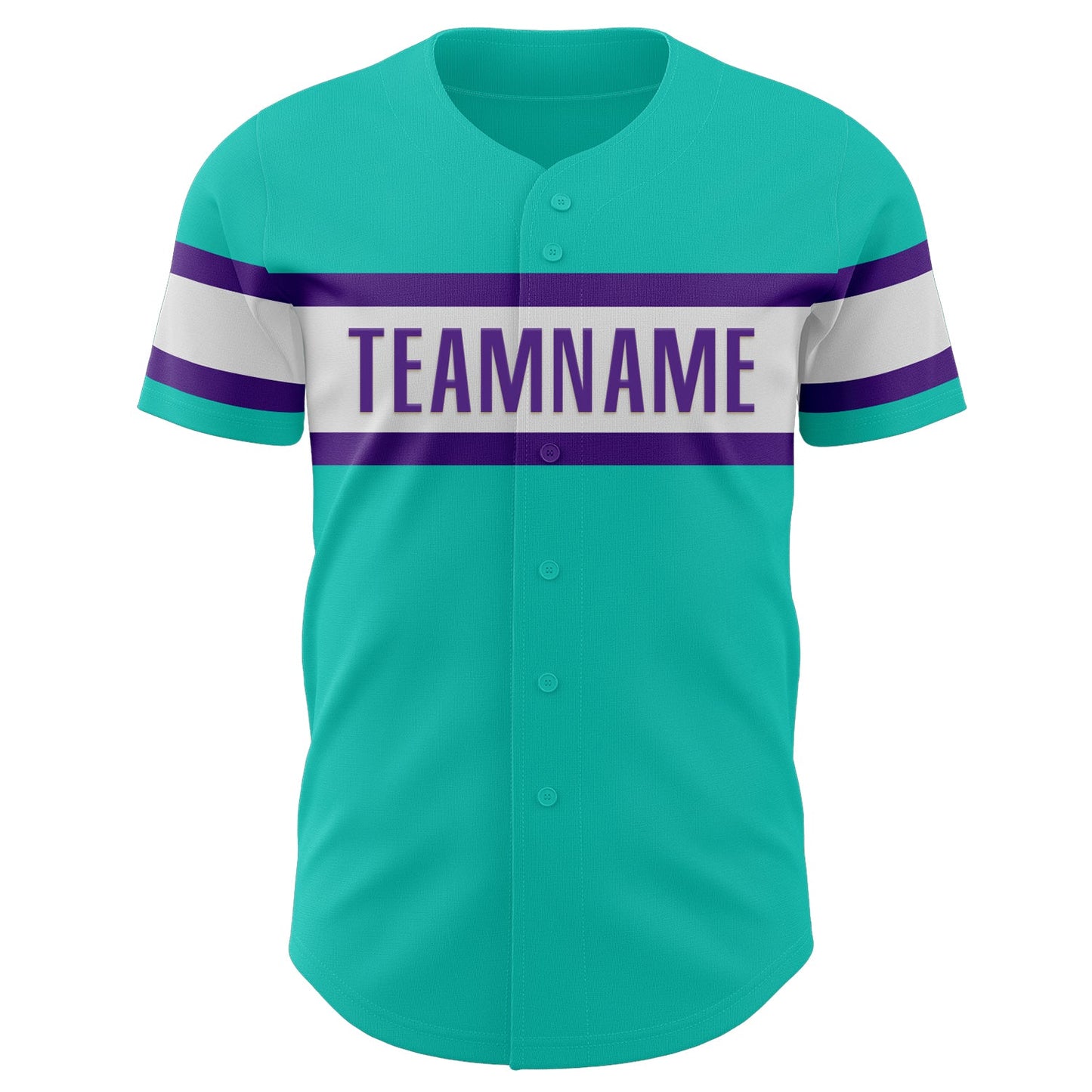 Custom Aqua White-Purple Authentic Baseball Jersey view 2