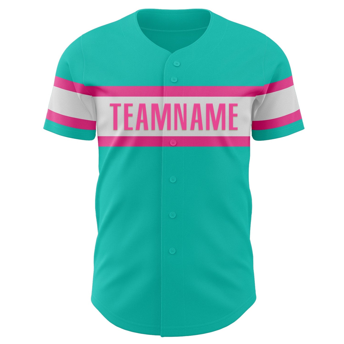 Custom Aqua White-Pink Authentic Baseball Jersey view 2