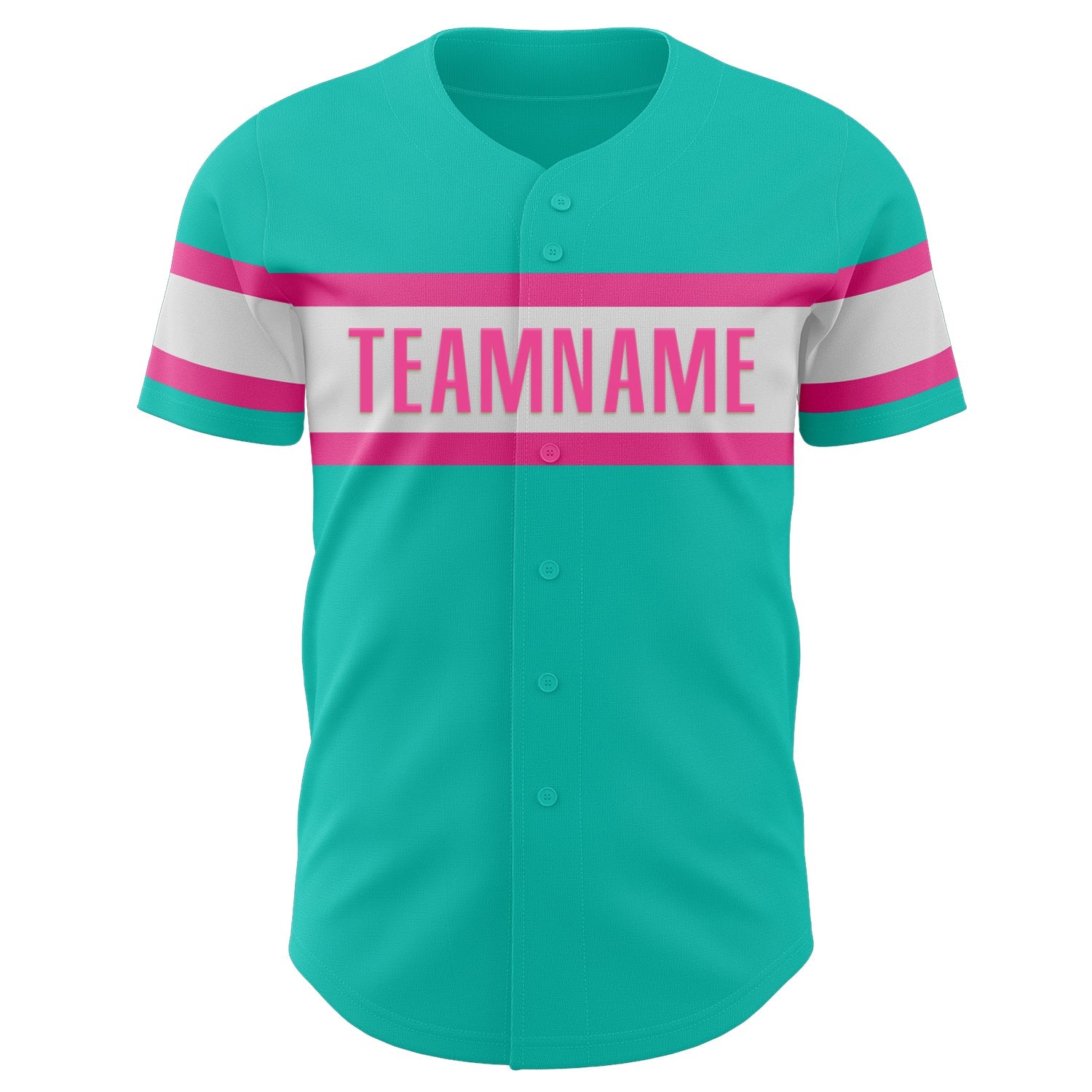 Custom Aqua White-Pink Authentic Baseball Jersey view 2