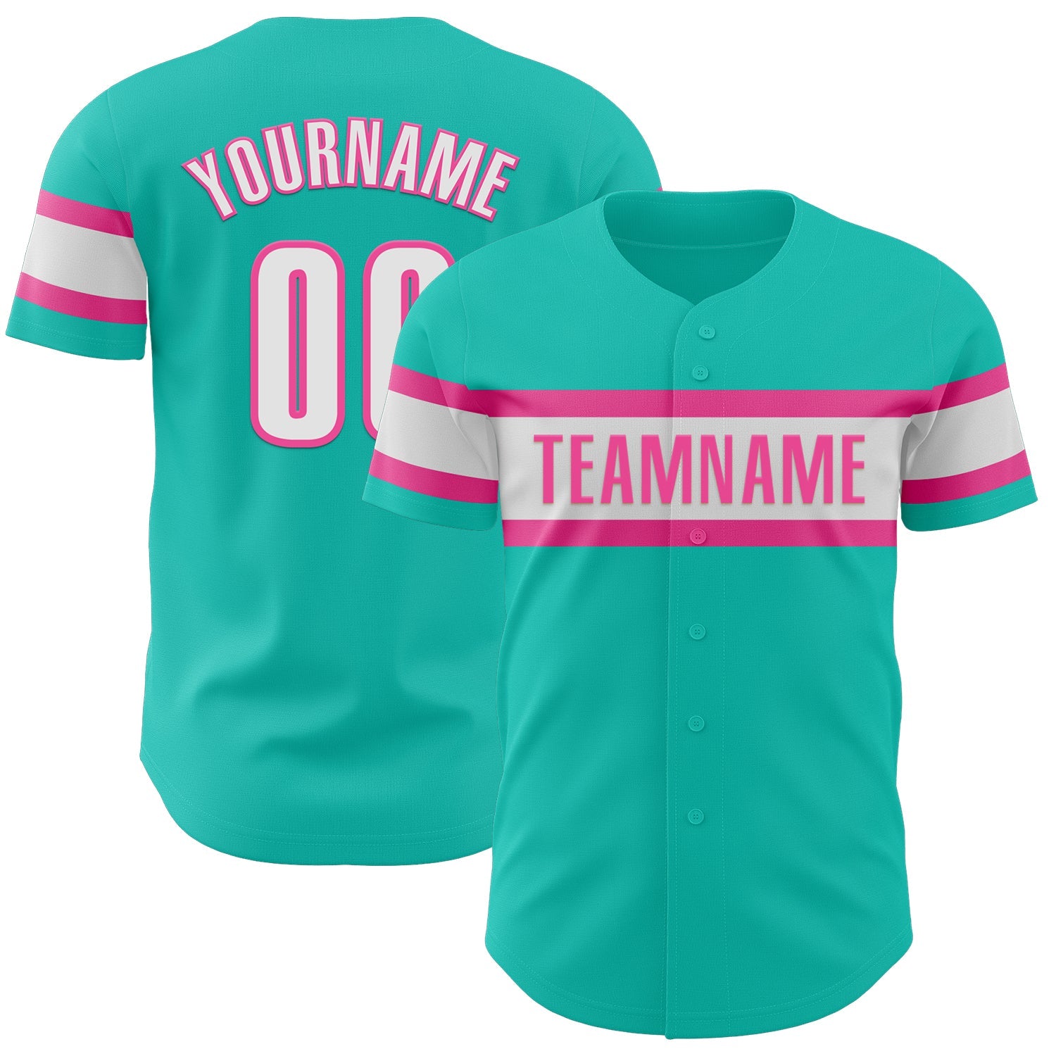 Custom Aqua White-Pink Authentic Baseball Jersey - Main View