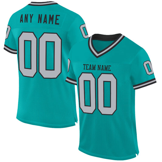 Custom Aqua Gray-Black Mesh Authentic Throwback Football Jersey - Main View