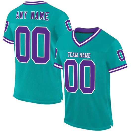 Custom Aqua Purple-White Mesh Authentic Throwback Football Jersey - Main View