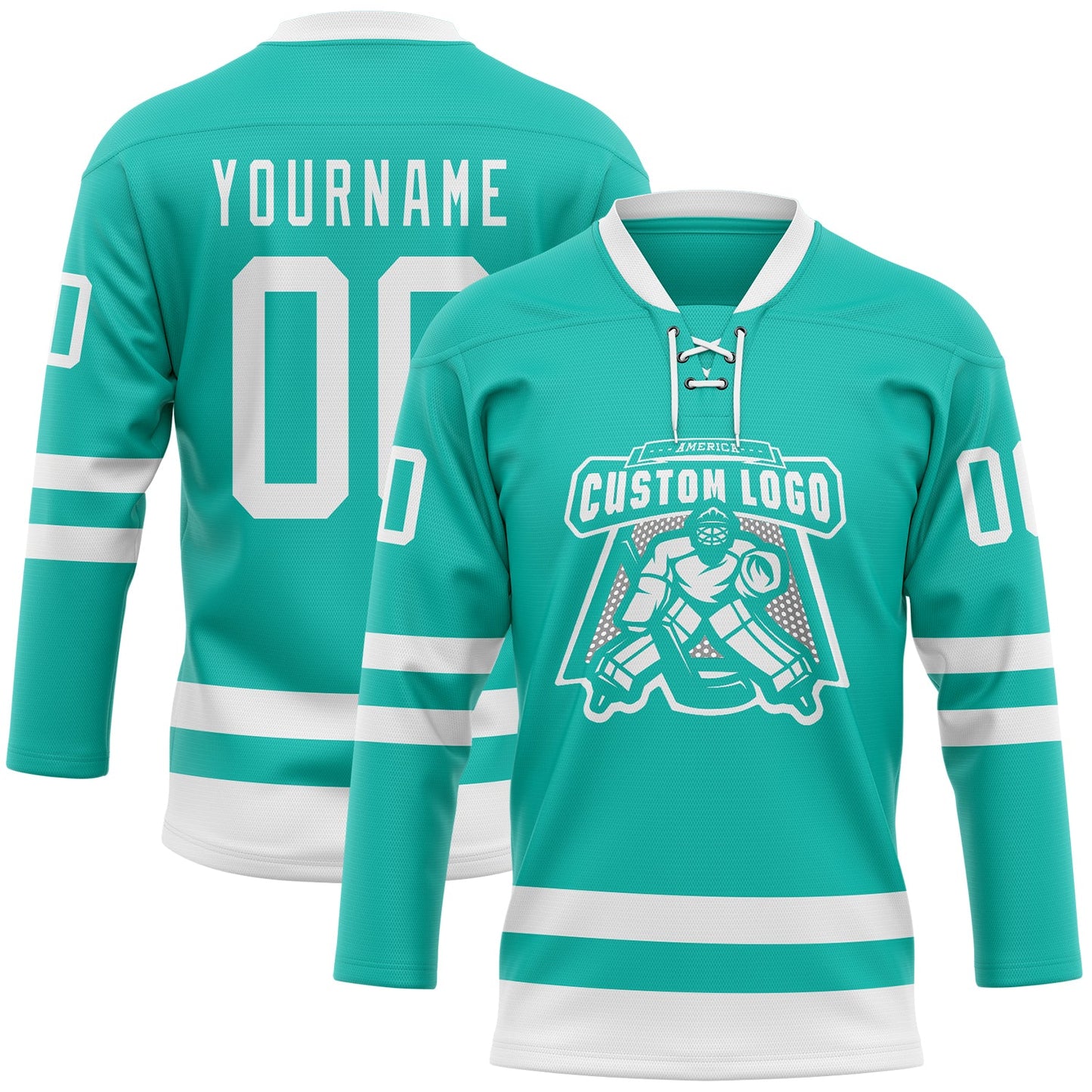 Custom Aqua White Hockey Lace Neck Jersey view 2