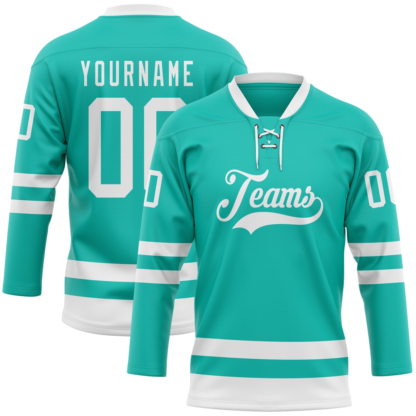 Custom Aqua White Hockey Lace Neck Jersey - Main View