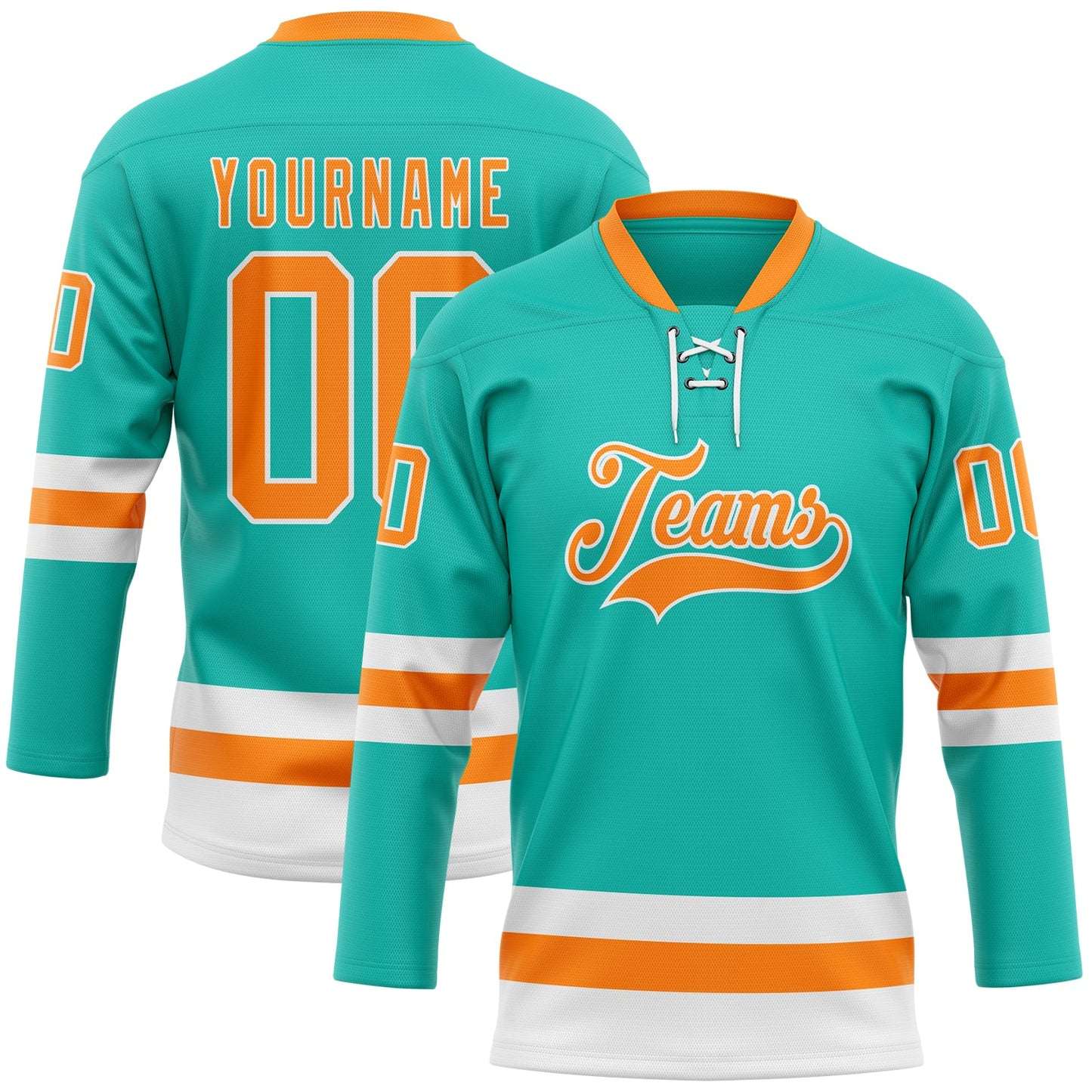 Custom Aqua Bay Orange-White Hockey Lace Neck Jersey - Main View