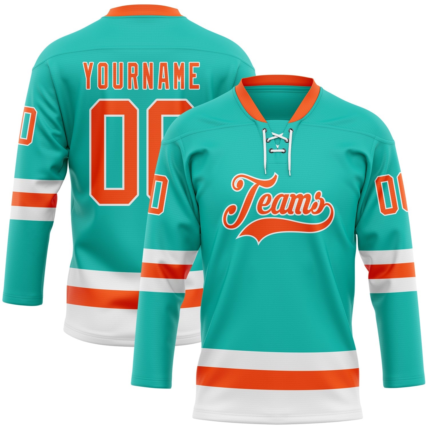 Custom Aqua Orange-White Hockey Lace Neck Jersey - Main View