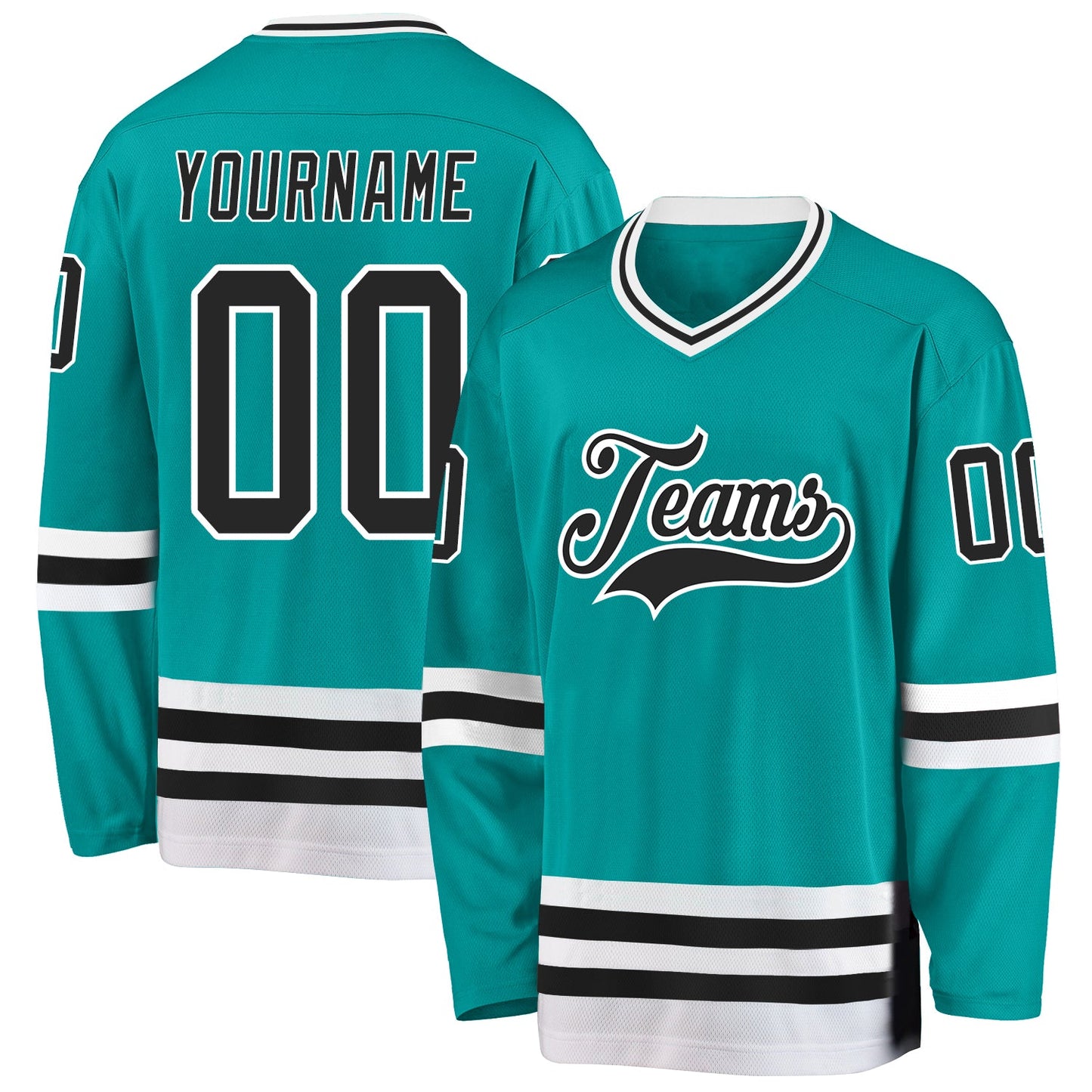 Custom Aqua Black-White Hockey Jersey - Main View