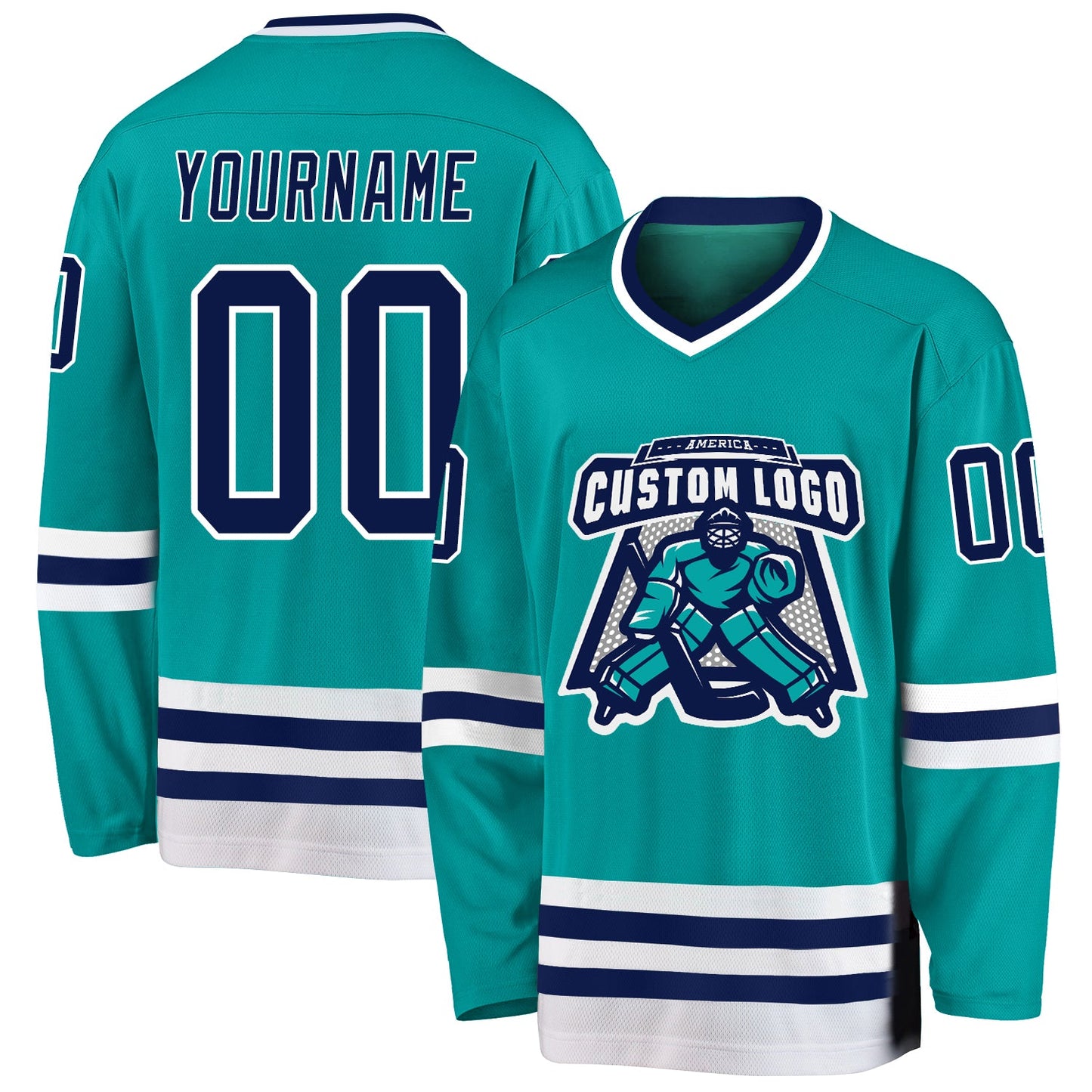 Custom Aqua Navy-White Hockey Jersey view 2