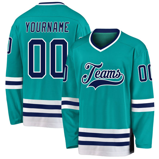 Custom Aqua Navy-White Hockey Jersey - Main View
